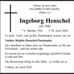 Traueranzeige Ingeborg Henschel, geb. Hähl