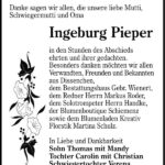 Danksagung Ingeburg Pieper