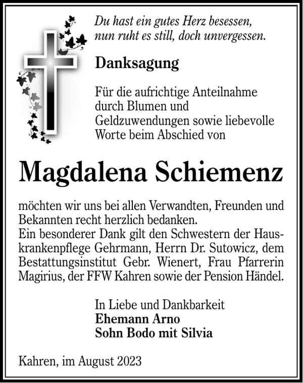 Danksagung Magdalena Schiemenz