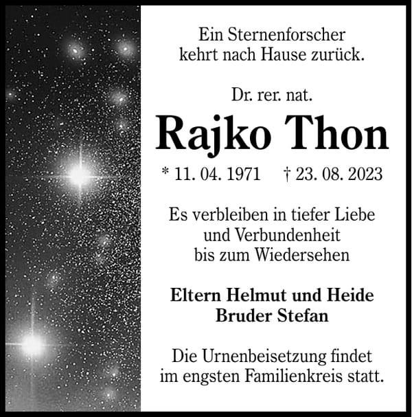 Traueranzeige Rajko Thon