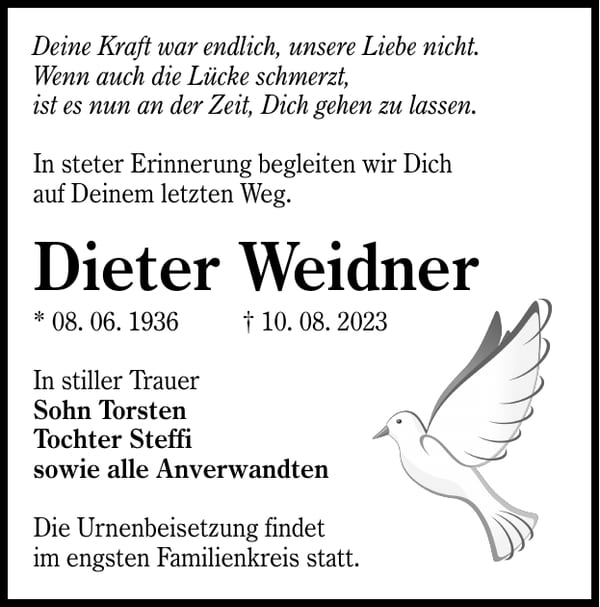 Traueranzeige Dieter Weidner