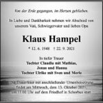 Traueranzeige Klaus Hampel