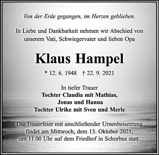 Traueranzeige Klaus Hampel