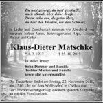 Traueranzeige Klaus-Dieter Matschke