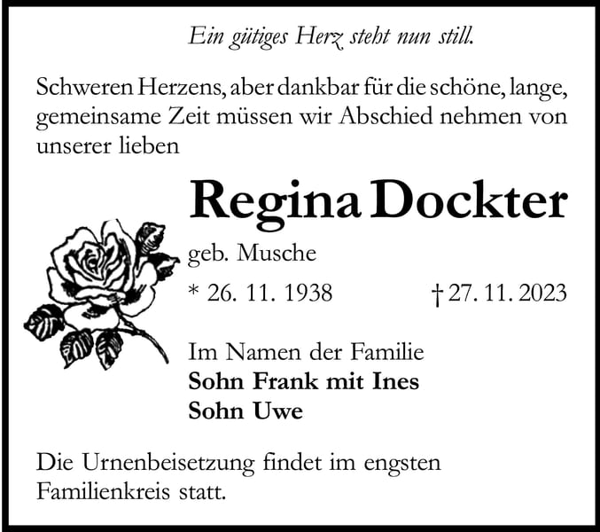 Traueranzeige Regina Dockter, geb. Musche