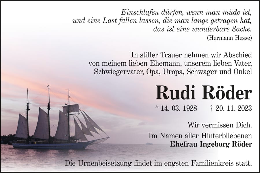 Traueranzeige Rudi Röder