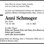 Traueranzeige Anni Schmoger, geb. Klaua