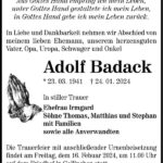 Traueranzeige Adolf Badack
