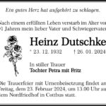 Traueranzeige Heinz Dutschke