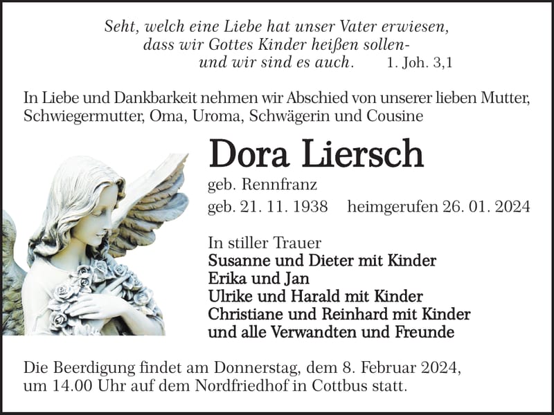 Traueranzeige Dora Liersch, geb. Rennfranz