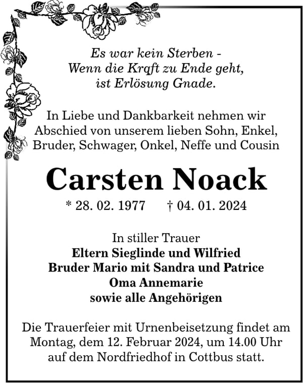 Traueranzeige Carsten Noack