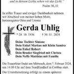 Traueranzeige Gerda Uhlig