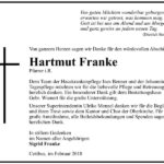 Traueranzeige Hartmut Franke