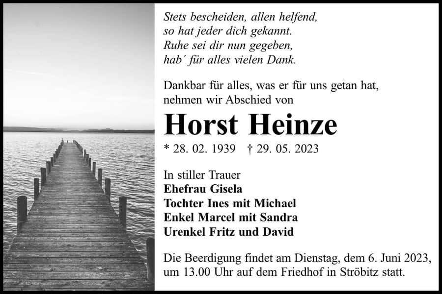 Traueranzeige Horst Heinze