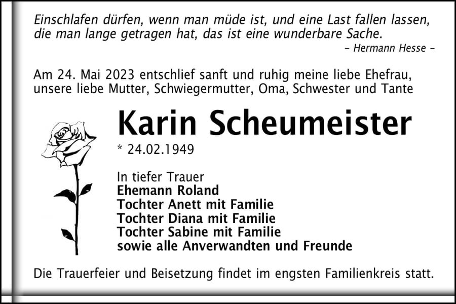 Traueranzeige Karin Scheumeister