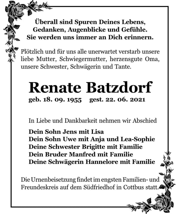Traueranzeige Renate Batzdorf