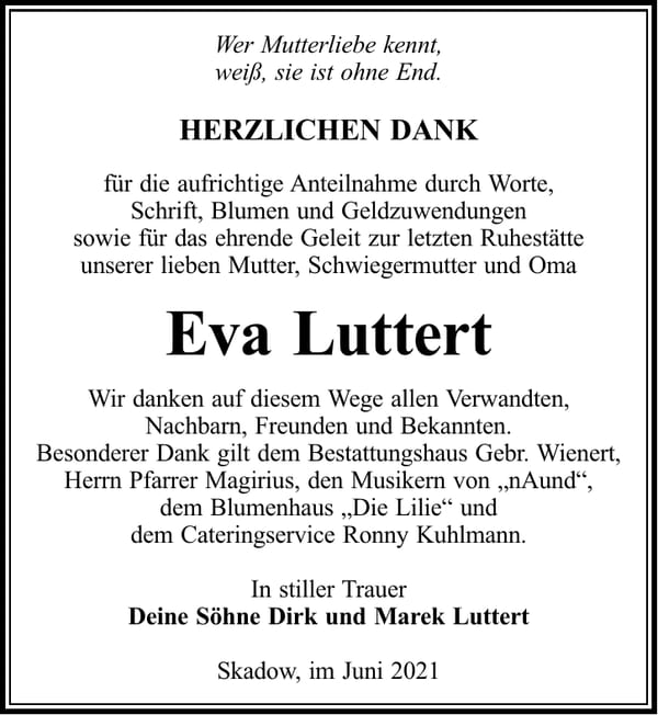 Danksagung Eva Luttert