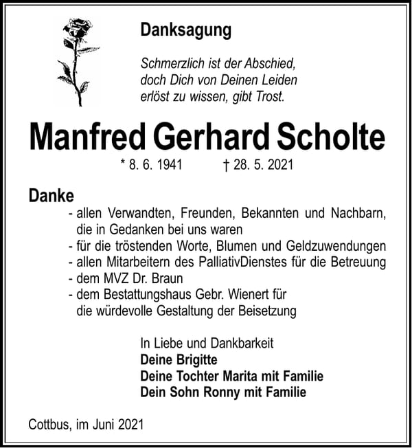 Danksagung Manfred Gerhard Scholte