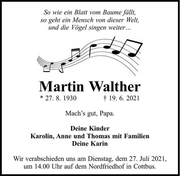 Traueranzeige Martin Walther