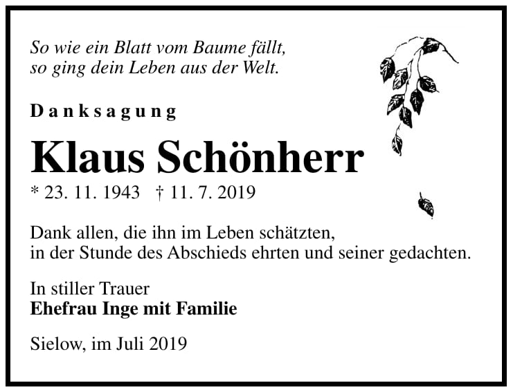 Traueranzeige Klaus Schönherr