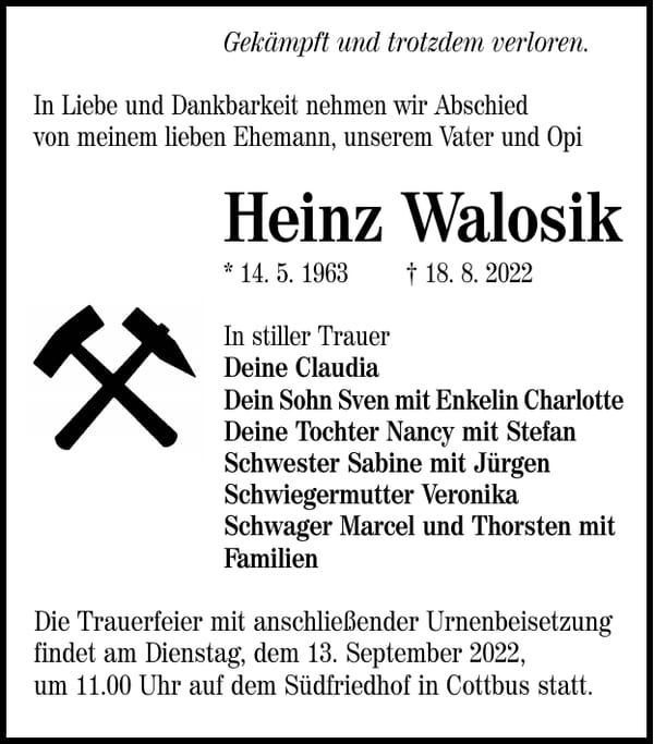 Traueranzeige Heinz Walosik