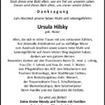 Danksagung Ursula Hilsky, geb. Huber