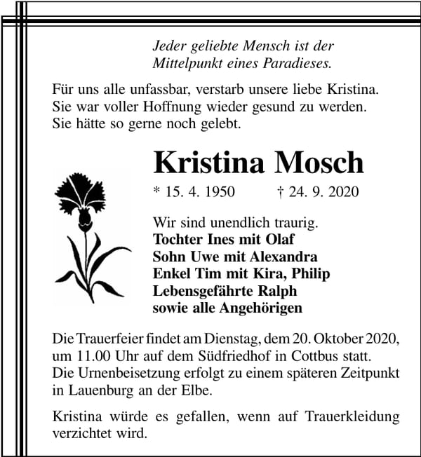 Traueranzeige Kristina Mosch