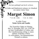 Traueranzeige Margot Simon