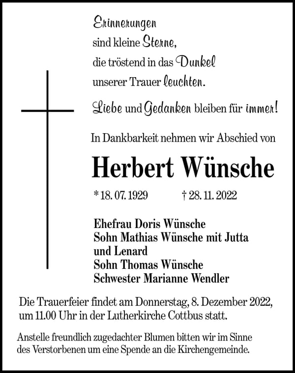 Traueranzeige Herbert Wünsche
