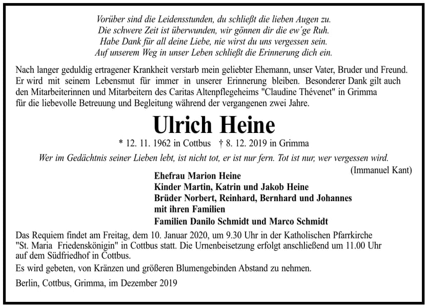 Traueranzeige Ulrich Heine