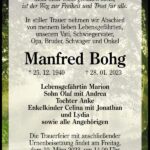 Traueranzeige Manfred Bohg