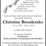 Traueranzeige Christine Brosdetzko