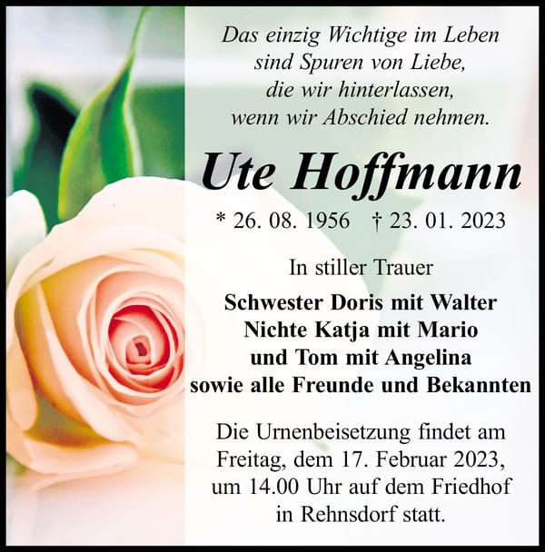 Traueranzeige Ute Hoffmann