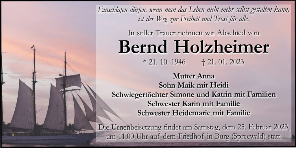 Traueranzeige Bernd Holzheimer