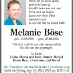 Traueranzeige Melanie Böse