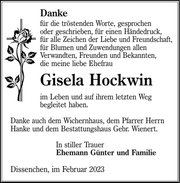 Danksagung Gisela Hockwin