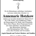 Danksagung Annemarie Hotzkow