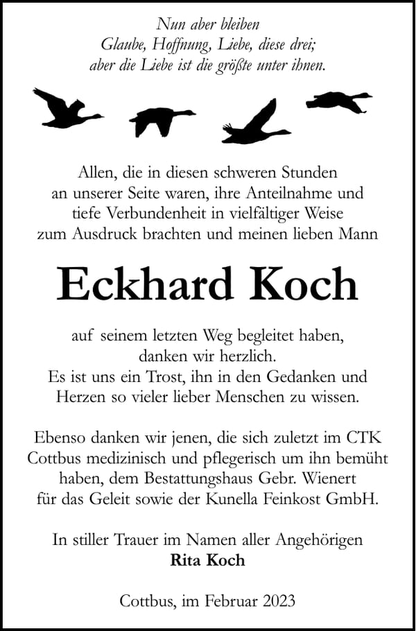 Danksagung Eckhard Koch