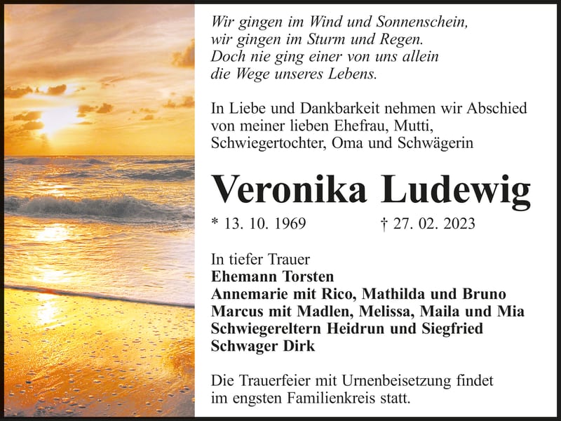 Traueranzeige Veronika Ludewig