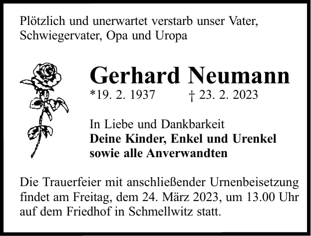 Traueranzeige Gerhard Neumann