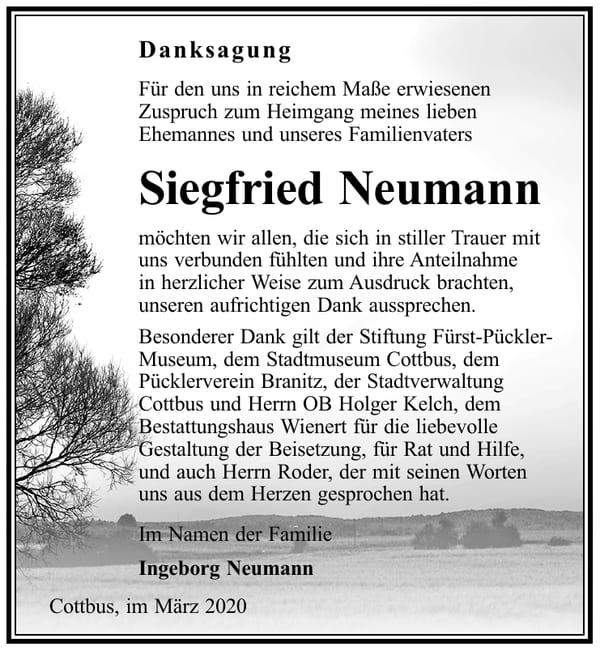 Danksagung Siegfried Neumann