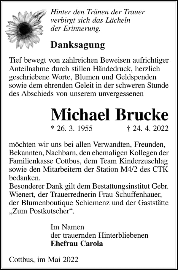 Danksagung Michael Brucke