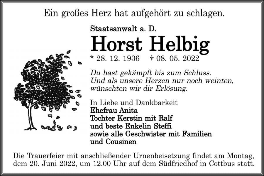Traueranzeige Horst Helbig