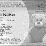 Traueranzeige Eva „Teddy-Oma“ Kaiser, geb. Bönisch