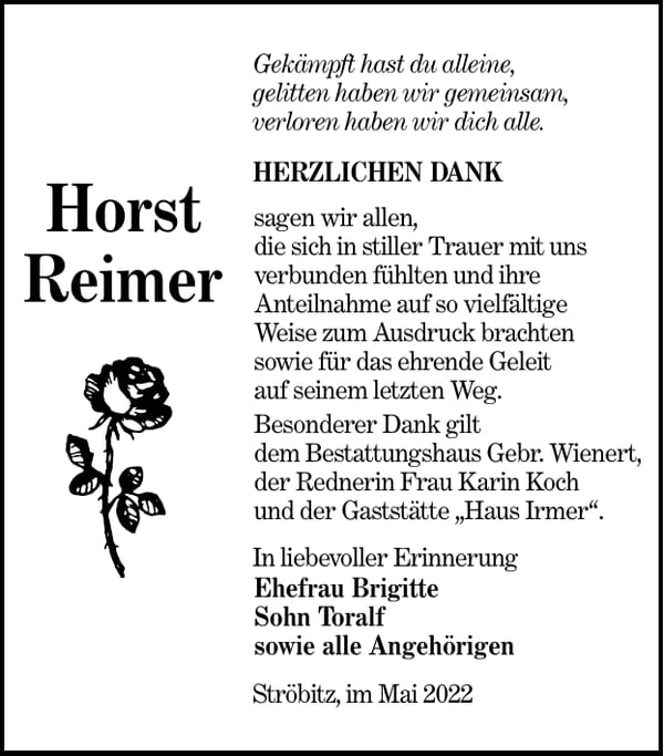 Danksagung Horst Reimer