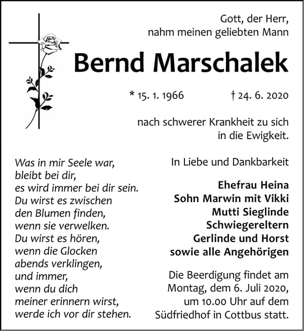 Traueranzeige Bernd Marschalek
