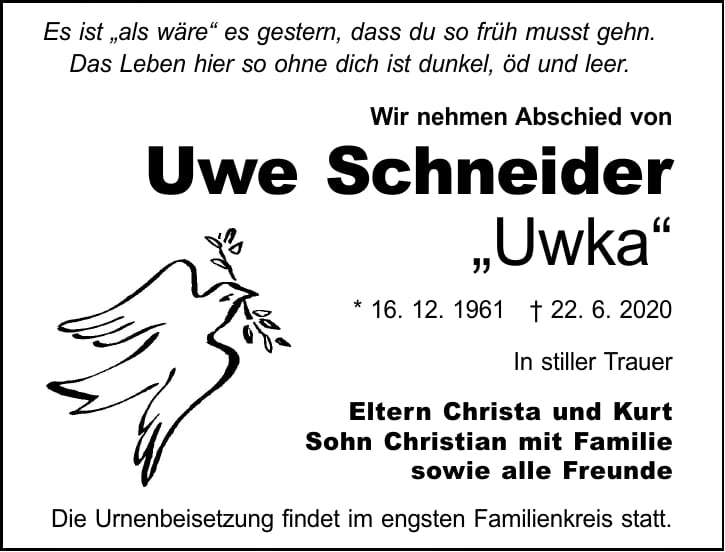 Traueranzeige Uwe Schneider