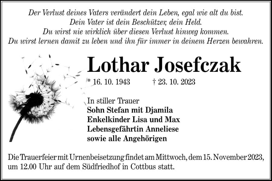 Traueranzeige Lothar Josefczak