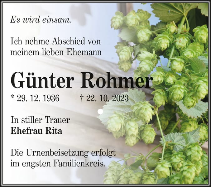 Traueranzeige Günter Rohmer