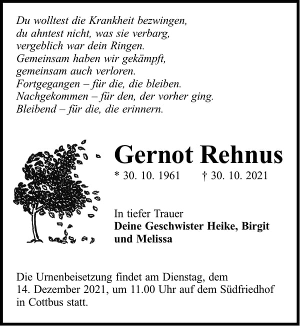 Traueranzeige Gernot Rehnus